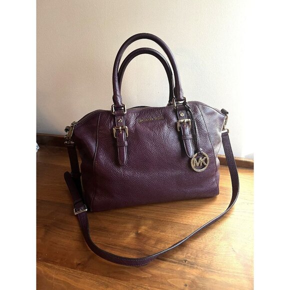 Michael Kors Ciara Satchel Plum Pebbled Leather Handbag Double Handles Large - Picture 1 of 14